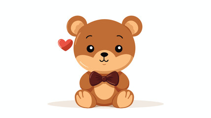 An adorable flat icon of a teddy bear with a bow ti