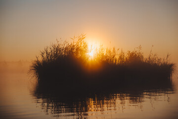 sunrise on a foggy lake - 757228771