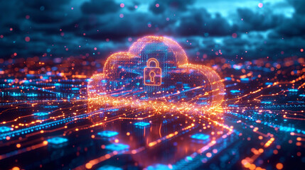 Cloud Storage Security Padlock Digital Effect Concept Art