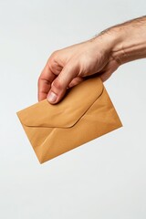 A hand passes an envelope. bribe. gives a bribe. on a white background. generative ai