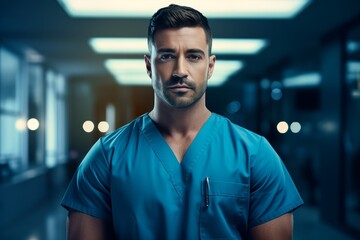 Fototapeta premium Professional male nurse works in a modern hospital