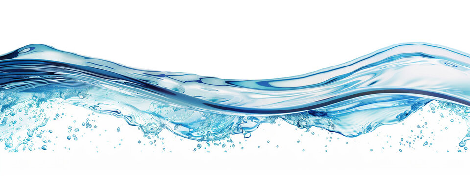 Flowing water wave, fresh blue underwater, isolated on transparent background