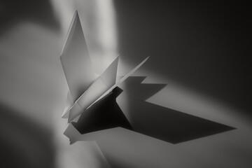 Monochromatic elegance: an origami crane in stillness