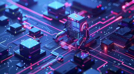 Obraz premium Digital art concept of a glowing neural network depicting artificial intelligence with a human-like face profile.