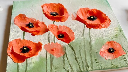 Painting poppies with texture canvas