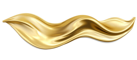 Abstract 3d realistic golden metal shape flowing isolated on transparent background