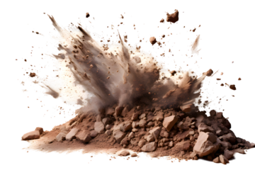 Dry soil explosion Isolated on transparent background