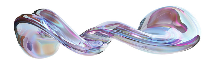 3d holographic flowing shape, glossy three-dimensional shape, isolated on transparent background
