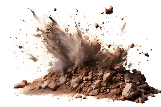 Dry soil explosion Isolated on transparent background