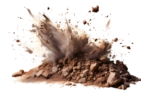 Dry soil explosion Isolated on transparent background