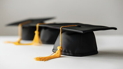Graduation Caps on White Background, Generative Ai