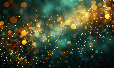Abstract gold and green glitter lights background. Circle blurred bokeh. Festive backdrop for...