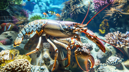 Close Up of a Lobster on a Coral Reef