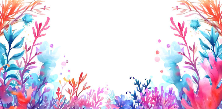 Colorful underwater world in watercolor style isolated on transparent background