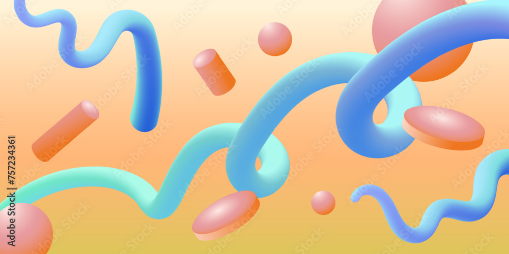 Poster Realistic 3d abstract background with different colored shapes. 3D background for your design