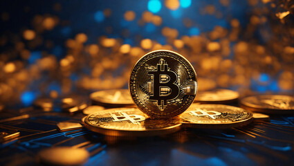 Bitcoin cryptocurrency digital money golden coin technology and business concept
