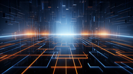 Illuminated pathways within high-tech tunnel background image. Nexus of information in digital era...
