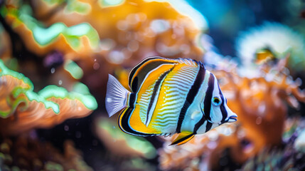 Blue and Yellow Fish on Coral Reef
