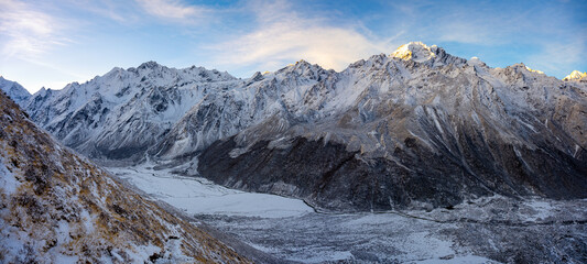 Panoramic Sunrise over the Langtang Valley from the Kyanjin Ri Trail, Nepal
