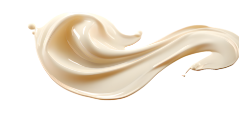 White pure cream or serum bottle mock up with cosmetic cream fluid splash isolated on transparent background