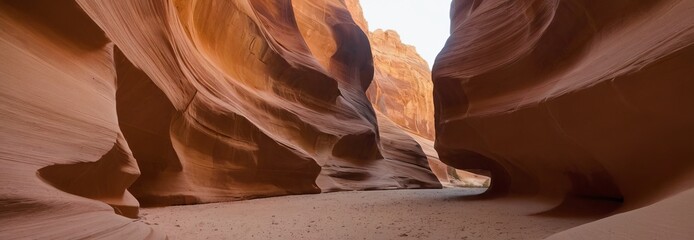 Antelope Canyon. Natural landscape. Wavy, orange mountains and sand. Panorama banner. Concept for design, travel, tourism, paintings, wallpaper.