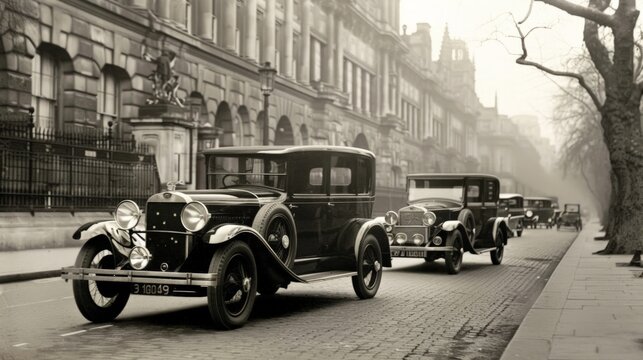 photo of London 1930, streets, vintage cars, stock photo, high quality photo, soft focus
