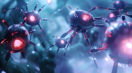 spider micro predator, exploring mechanism of antibiotic by using nanorobots 

 - obrazy, fototapety, plakaty