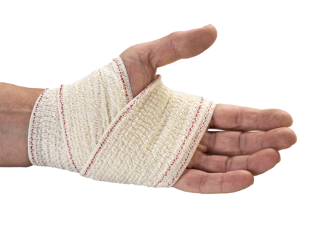 Medicine bandage on human hand