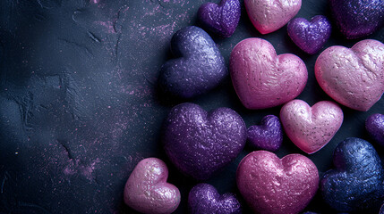 Fototapeta na wymiar Romantic Valentines day background. Pink and purple hearts. generative ai 