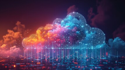 Fototapeta premium Colorful Digital Clouds Hovering Over a Cityscape at Nighttime
