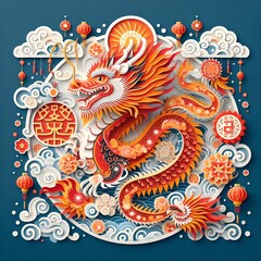 Traditional Chinese Paper Cut Dragon: