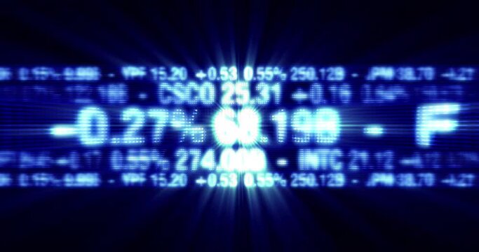 Shiny Blue Stock Market Data Animation. Stock Values Flowing On The Board. Business And Finance Related 3D Computer Animation.