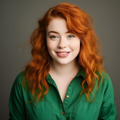 Portrait of a Red-Haired Woman in a Green Dress Generative AI
