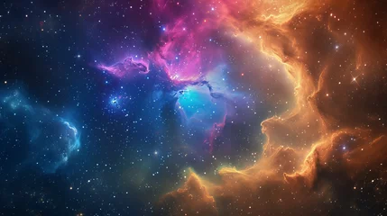 Tuinposter A breathtaking view of a colorful space galaxy cloud nebula, set in the vast expanse of a starry night cosmos This hyper-realistic portrayal highlights the wonders, AI Generative © sorapop