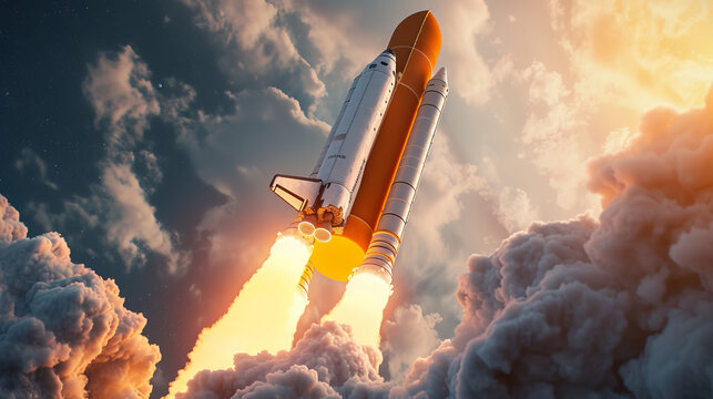 A hyper-realistic rendering of a space agency's rocket at liftoff, immense detail showing the power and precision of modern space travel, AI Generative