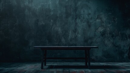 Dark Room With Table in the Middle - obrazy, fototapety, plakaty