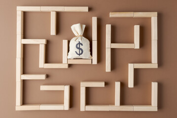 Financial Challenge: Money Bag in Wooden Maze - 757242564