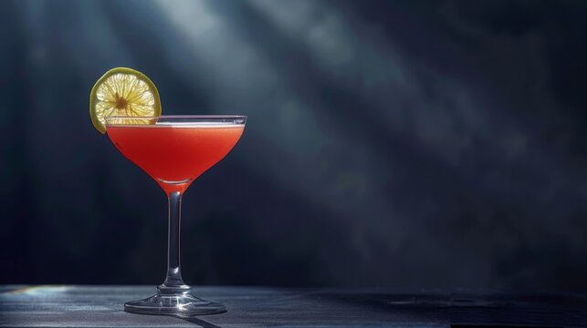 Daiquiri cocktail on dark background. Glass of alcoholic drink