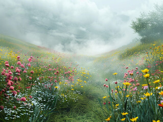 Bright blooming wild flora paints a colorful
