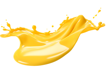 Melted yellow cheese isolated on transparent background. Cheese splash