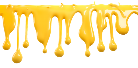Melted yellow cheese isolated on transparent background. Cheese splash