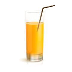 Vector Glass with orange juice with drinking straw isolated on white Background