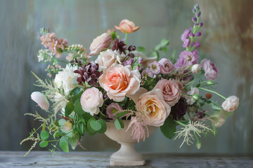 Obraz na płótnie Canvas Elegant floral bouquet in a vase, ideal for weddings or celebrations.