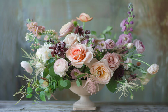 Elegant floral bouquet in a vase, ideal for weddings or celebrations.