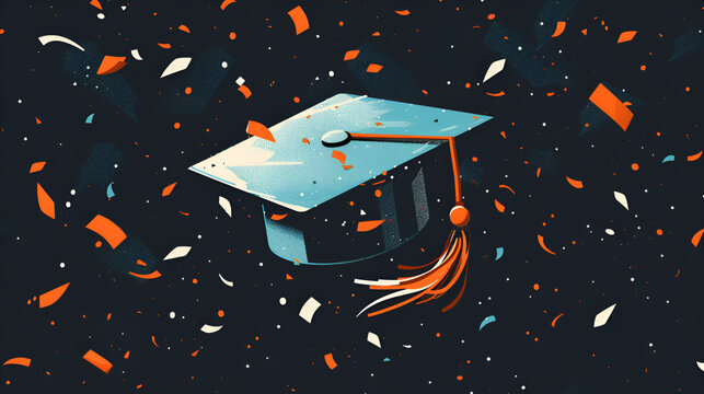 illustration of a graduation cap in Blue color with black background, ai generated