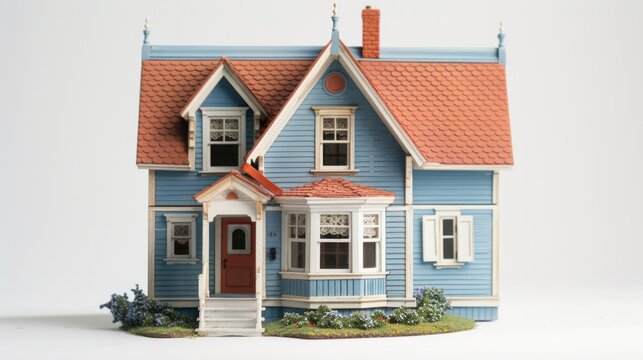 Stock photo of a toy house on a pure white background, presented as an HD for seamless integration into projects. This high-quality image captures the quaintness of the toy house, AI Generative