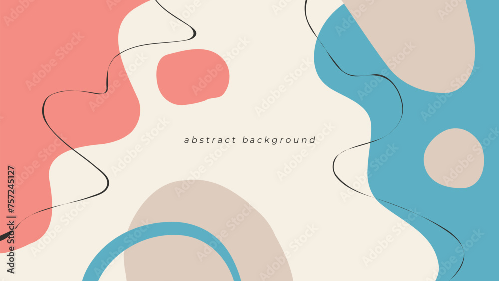 Fototapete abstract background with various hand drawn dynamic shapes and black wavy lines for creative graphic