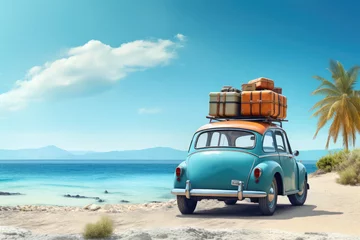 Fototapeten vintage car with beach on background © Tidarat