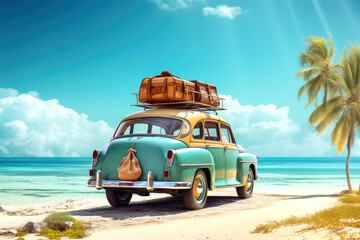 vintage car with beach on background