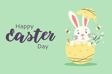 Happy Ester day concept design of illustration. Little rabbit in an egg
